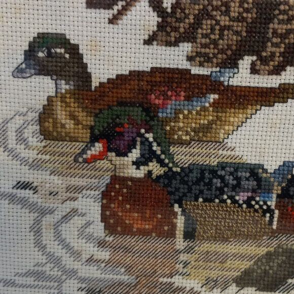 Cross Stitch Wood Duck pair and Blue-Winged Teal Pair Framed Cottagecore - Picture 2 of 6